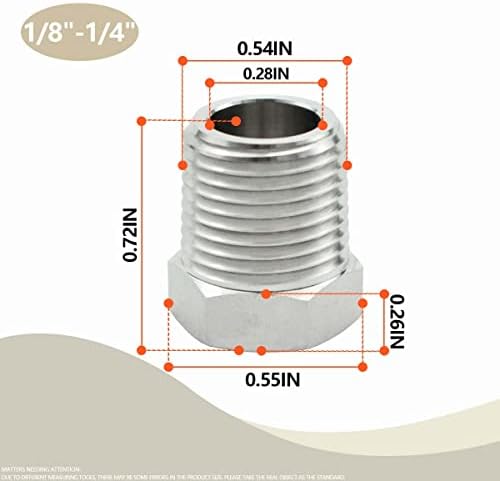 סאנאטו 1 יחידות נירוסטה 304 חישול תותב משושה, 1/4 אינץ 'זכר 1/8 אינץ' אביזרי צנרת נקבה, מתאם צינור כבד