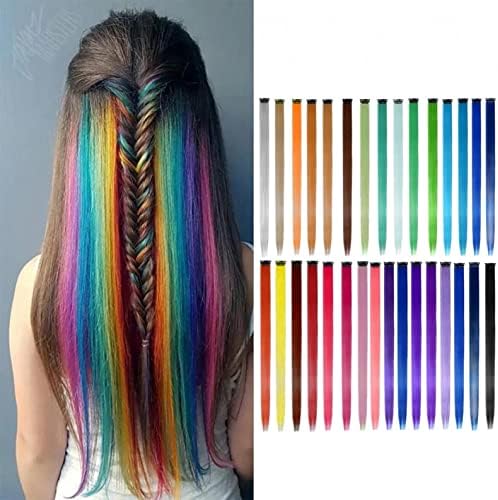 1 מחשב צבעוני מסיבת הבהרה קליפ בתוספות שיער עבור 20 סנטימטרים רב צבעים ישר שיער סינטטי נוכריות למסיבה