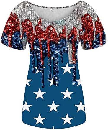 צמרות שרוול קצר נשים טרנדיות דגל אמריקאי 4 יולי גרפי V צוואר עליון חולצות חולצות זורמות חולצות חולצות מזדמנים