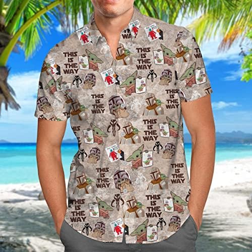 Huntfami חמוד זרים חמוד מצויר מצויר חולצה מכופתרת מזדמנת, חולצת הדמות של הסרט הטרופי הוואי, חולצת יוניסקס כפתורים