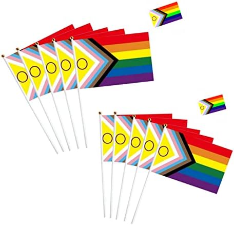 10 יחידות דגל התקדמות קטנה, דגל אינטרסקס 2021, דגל קשת גאווה מתקדמת, דגל הומו על מקל, עם 2 מדבקות