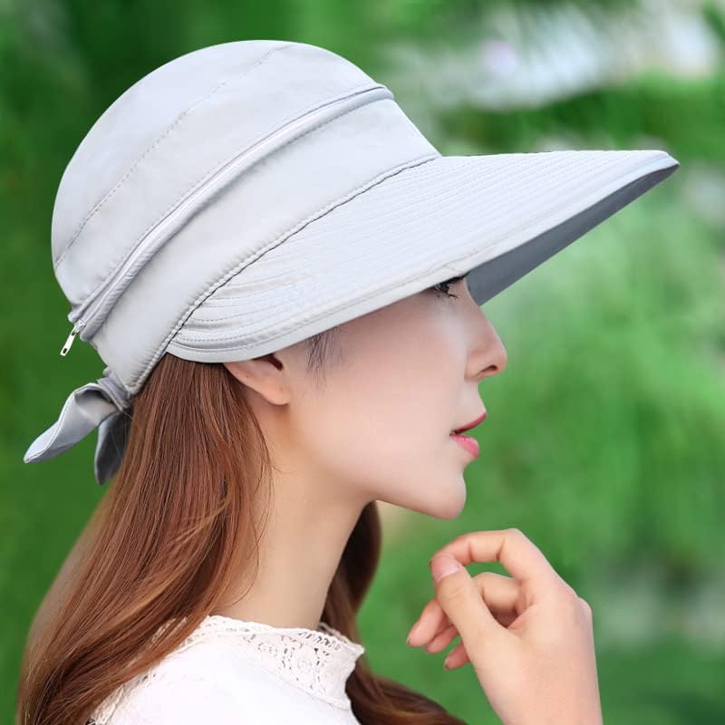 כובע שמש רחב שוליים, 2 ב 1 מיקוד הגנה על UV הגנה על חוף קיץ כובע מגן חוף כובע גולף גולף מתקפל כובע