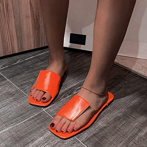 נעלי בית לנשים נשים נוחות אופנה בצבע אחיד משטח עור PVC שחבור בוהן פתוחה בוהן שטוח תחתון רבוע בוהן קשת תמיכה
