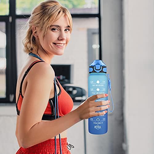 בקבוק מים ספורט 32oz עם זמן מוטיבציה סמן וקש, טריטיין ללא רעיל BPA, בקבוק מי שתייה אטום דליפות ולחץ