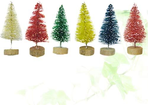 Pretyzoom 25 pcs עצי חג המולד מיני מלאכותיים עצי סיסל עם עצי מברשת בקבוקי בסיס עץ קישוטי שלג חורפי