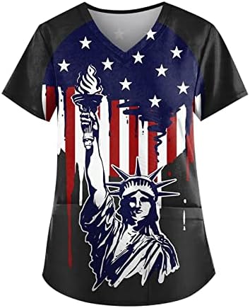 יום העצמאות חולצה, בתוספת גודל לשפשף חולצות לנשים 4 יולי חולצות צווארון שרוול קצר חולצות ארה ב דגל חולצות