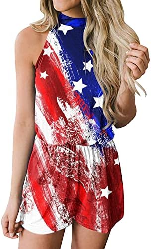 4 ביולי סרבלים לנשים בקיץ רופף כושר דגל אמריקאי רומפר קצר בוהמי הרומפר רומפר עם כיסים