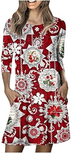 Ruziyoog נשים שמלת חולצה מזדמנת שמלת חג המולד שרוול ארוך אופנה גרפיקה שמלת טוניקה מודפסת שמלות משמרת