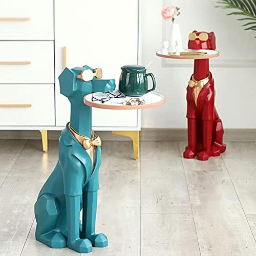 פסל כלבים XJZHANG עם מגש הגשה מופשט בעלי חיים קישוט פסלון גיאומטרי פסל סוכריות מנה דקורטיבית למשרד ביתי עיצוב