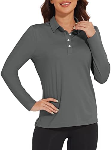 חולצות פולו של Magcomsen נשים שרוול ארוך גולף גולף מהיר יבש upf 50+ הגנת שמש קלה חולצות טניס אתלטיות