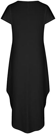 נשים של שרוול קצר מזדמנים רופף מתאים ארוך טרקלין שמלת קיץ רגיל פשוט כפתור המחשוף שמלות עם כיסים