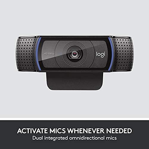 לוג ' יטק ג920 ה. ד. 1080 מצלמת אינטרנט מאופשרת במיקרופון, מוסמכת לזום, צוותי מיקרוסופט תואמים, תואמת
