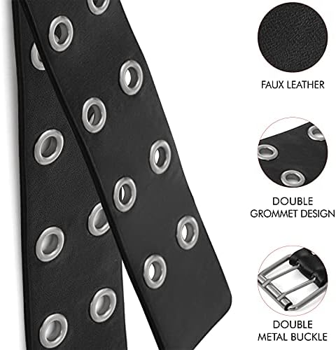 חגורת פאנק כפולה של שלד כפול - עור דמוי דמוי שחור 2 קדומים וחורים חגורות גראנג 'אסתטיות לגברים