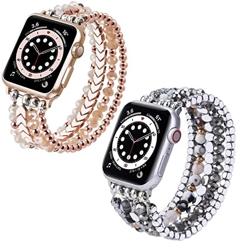 צמיד חרוזים של Mofree תואם ללהקה של Apple Watch 38 ממ/40 ממ/41 ממ, נערות, אופנה בעבודת יד אלסטית