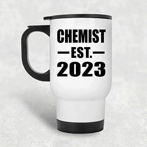 תכנון כימאי שהוקם EST. 2023, ספל נסיעות לבן 14oz כוס מבודד מפלדת אל חלד, מתנות ליום הולדת יום הולדת חג המולד