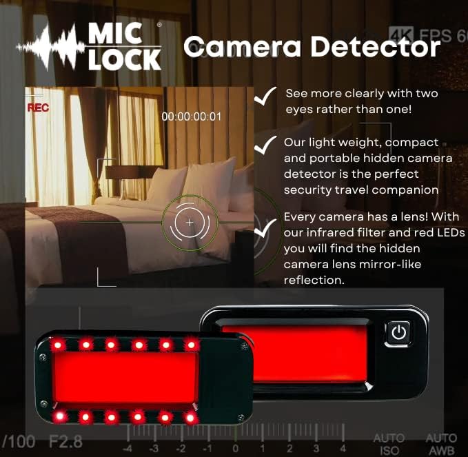 גלאי מצלמה מוסתרים של מיקרופון - מציג אינפרא אדום גדול של Finder Anti Spy ו- 12 נוריות אדומות אדומות