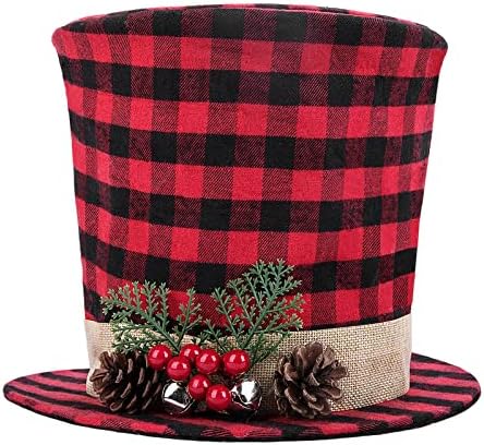 עץ חג המולד של קודרי כובע עליון - כובע עליון משובץ באפלו אדום ושחור עם כובע עליון עם פיר -פירות פעמון