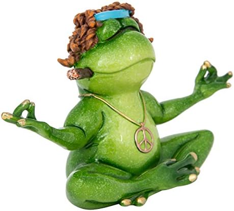 דז'ון היפי השלום צפרדע פסלון יושב ביוגה מתנשא בשלום מדיטציה 7 x 4.5