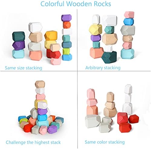 ארתופט ערימת ערימה סלעי 32 יחידות סלע צבעוניות גדולות בלוקים ערימת עץ בלוקים של צעצועי מונטסורי