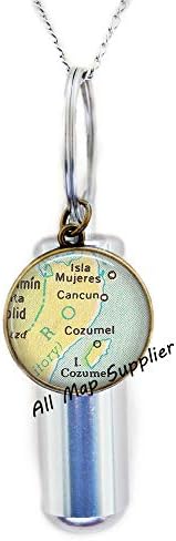Allmapsupplier אופנה שרשרת כד שרשרת Cancun/Cozumel Map Urn, Cancun Map Cremation Urn שרשרת, שרשרת שריפת מפות