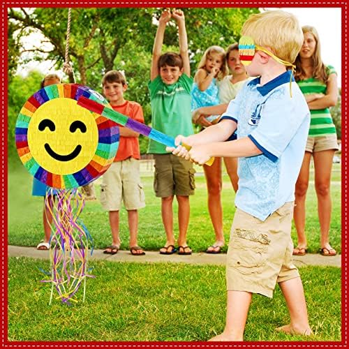 קטן חיוך פנים פינאטה מסיבת יום הולדת פינאטה עם עץ מקל נייר כיסוי עיניים קונפטי סט לילדים בני בנות