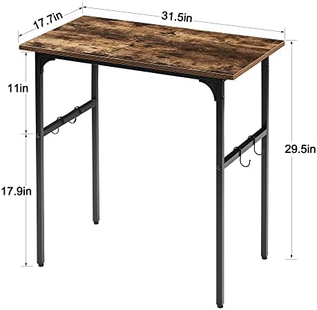 וסלו 32 שולחן כתיבה למחשב למשרד ביתי, תחנת עבודה לשולחן עבודה לחללים קטנים עם 4 ווים ורגליים מתכווננות, מסגרת מתכת,