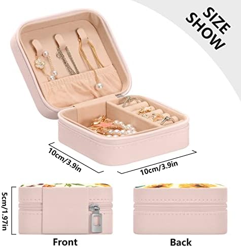 קופסת תכשיטים לטיולים של Umiriko חמניות לנשים, מארגן תכשיטים קטנים של עור PU, קופסאות מחזיק אחסון