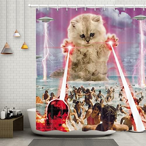 Merchr מצחיק חתול חתול חתול וילון מקלחת קרוואנים לקמפינג קמפינג מטייל וילון מקלחת, עבם על וילונות מקלחת דוכן חוף,
