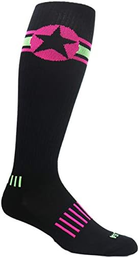 גרביים מוקסי שחורות עם גרביים עם ורוד חם ואמריקאי סיד גרביים בגובה הברך