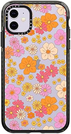 מארז ההשפעה של Casetify לאייפון 11 - פרחי היפי רטרו בוהו - שחור ברור