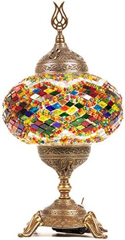 מנורת שולחן פסיפס המופעלת על ידי סוללה עם נורת LED מובנית, טורקיה מרוקאית בעבודת יד שולחן שולחן