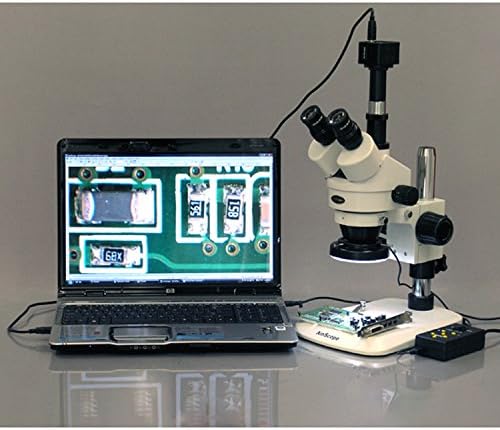 מיקרוסקופ זום סטריאו טרינוקולרי מקצועי דיגיטלי של אמסקופ-1-144 א-9 מ', עיניות פי 10, הגדלה פי 3.5-90, מטרת זום