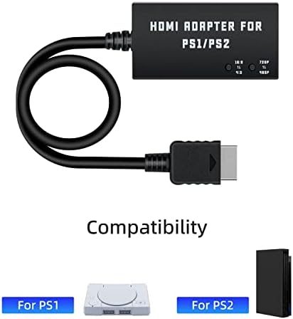 מתאם HDMI של McBazel עבור PS2/PS1, PS1/PS2 ל- HDMI מתאם ממיר ממיר תמיכה 4: 3/16: 9 היבט מסך מתג RTIO ומעבר 480p/720p
