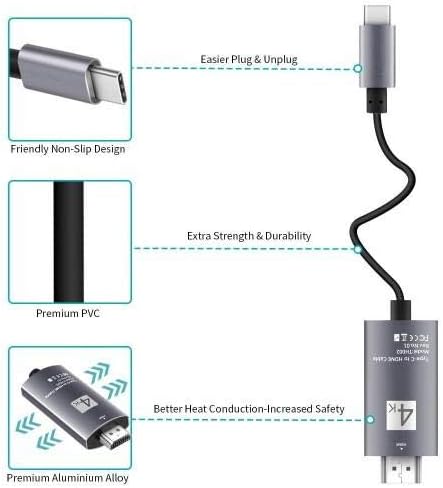 כבל ל- LG Stylo 6 - SmartDisplay כבל - USB Type -C ל- HDMI, USB C/HDMI כבל עבור LG Stylo 6 - Jet Black
