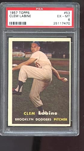 1957 Topps 53 Clem Labine PSA 6 כרטיס בייסבול מדורג MLB Brooklyn Dodgers - כרטיסי בייסבול מטלטלים