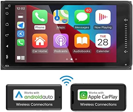 Leadsign כפול סטריאו לרכב DIN תואם עם Apple Carplay/Android Auto אלחוטי, מסך מגע קיבולי מלא HD 7