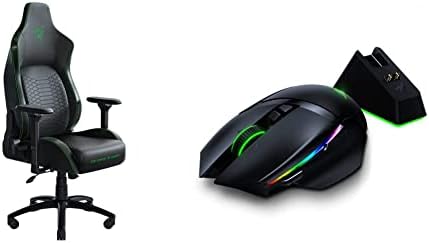 RAZER ISKUR כסא משחק: מערכת תמיכה מותנית ארגונומית - שחור/ירוק ובזיליסק אולטימטיבי היפר -מהירות עכבר משחק