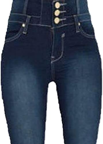 נשים עלייה גבוהה כפתור קדמי סקיני ג 'ינס למתוח קלאסי מזדמן רזה בכושר ג' ינס מכנסיים התחת מעלית מחודד ז ' אן מכנסיים