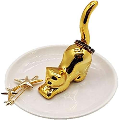 מיאו יואן 2 יחידות זהב חתול תכשיטי קרמיקה מגש חמוד קרמיקה מחזיק עבור צמידי עגילי טבעות שעונים צלחת קישוט