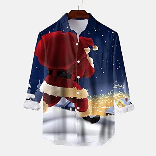 Dsodan חג מולד שמח גברים שרוול ארוך כפתור למטה חולצות, חג המולד סנטה קלאוס מודפס חולצות באולינג חולצות חולצות