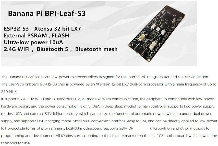 בננה PI BPI-LEF-S3 ESP32-S3 לוח פיתוח 2.4GHz במצב כפול WIFI + Bluetooth עם צריכת חשמל 10UA לתמיכה בקישוריות IoT