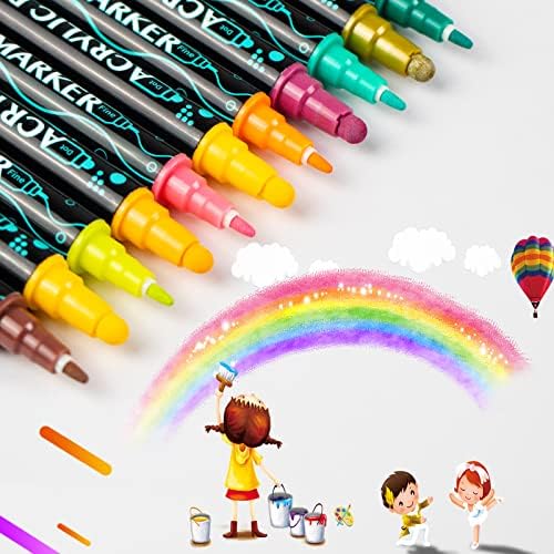 עטים של ניוקוי צבע, 24 צבעים שונים עם קצות כפולים סמני צבע אקריליים לעץ, בד, ציור סלע, ​​אבן,
