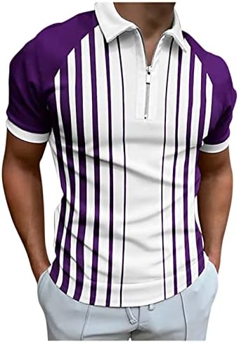 חולצות פולו עם שרוול קצר של שני גברים של גברים 1/4 פסים אנכיים ספורט גולף טניס טאון טא, חולצת פולו