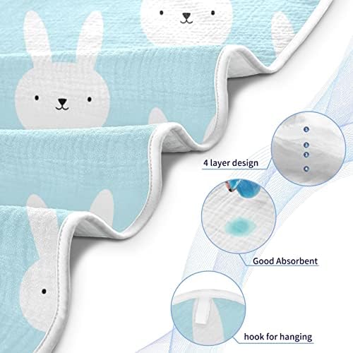 Vvfelixl ארנבות מגבות עם ברדס ברדס סופג מגבות לתינוקות כותנה מגבת רחצה רכה לתינוק, פעוט 30x30in כחול