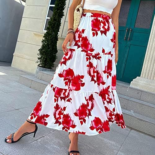 קפלים חצאיות מידי מקסי זורמות לנשים קיץ חצאית מידי בוהו מזדמן בצבע אחיד חצאית אונליין עם מותניים גבוהים
