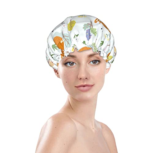 אמנות שועל פרחים כובע מקלחת כפול שכבה כפולה כובע שיער למקלחת כובעי מקלחת אלסטיים לנשים כובע אמבטיה אטום למים לשימוש