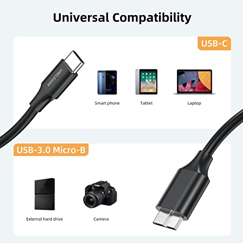 מיקרו B ל- USB C כבל כונן קשיח 1ft 2-חבילה, USB 3.1 סוג C ל- Micro B כבל תואם ל- MacBook Pro Air, Galaxy S5