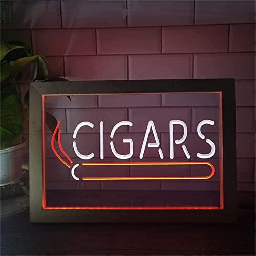 DVTEL סיגרים חנות סיגריות תצוגה LED שלט ניאון, אורות לילה USB אורות ניאון עם מסגרת עץ, שלט זוהר תלוי קיר, 42x32