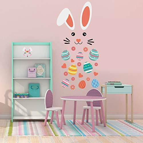 IARTTOP מקסים מדבקות קיר ארנב פסחא, מדבקת קיר מקסימה לביטוי ארנב למשתלה לעיצוב חדר ילדים, ביצים צבעוניות