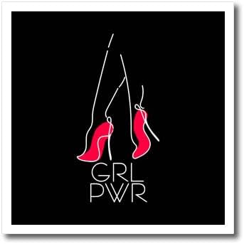 טקסט PWR של 3DROSE GRL, רישום רגליים בעקבים אדומים. לבן ב. - ברזל על העברות חום